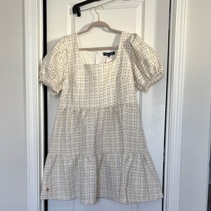 Simply Southern Cream Checkered Puff Sleeve Dress